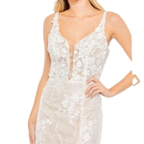 NEW Mac Duggal Glitter Floral Applique Column Evening Gown Ivory Size 12 Wedding - Picture 6 of 16
